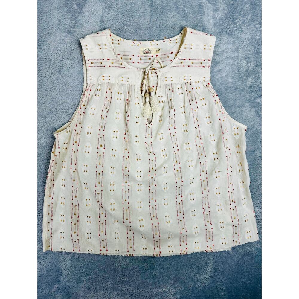 Faherty Skylar Sunburst Cream Tassel Tank Top Medium Desert Boho Organic Cotton - Picture 6 of 12